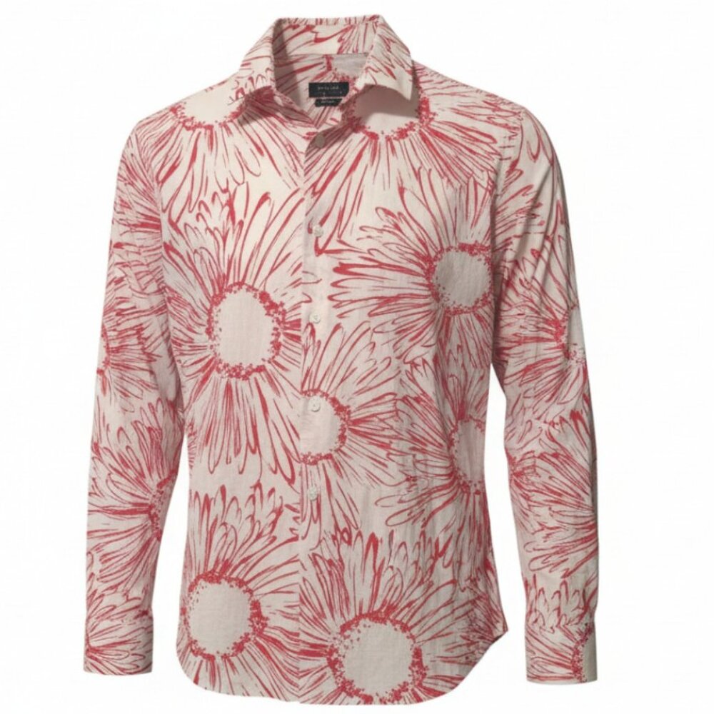 ZARA Man Off White Red Floral Button Down Shirt M Casual Streetwear Summer - Picture 10 of 11
